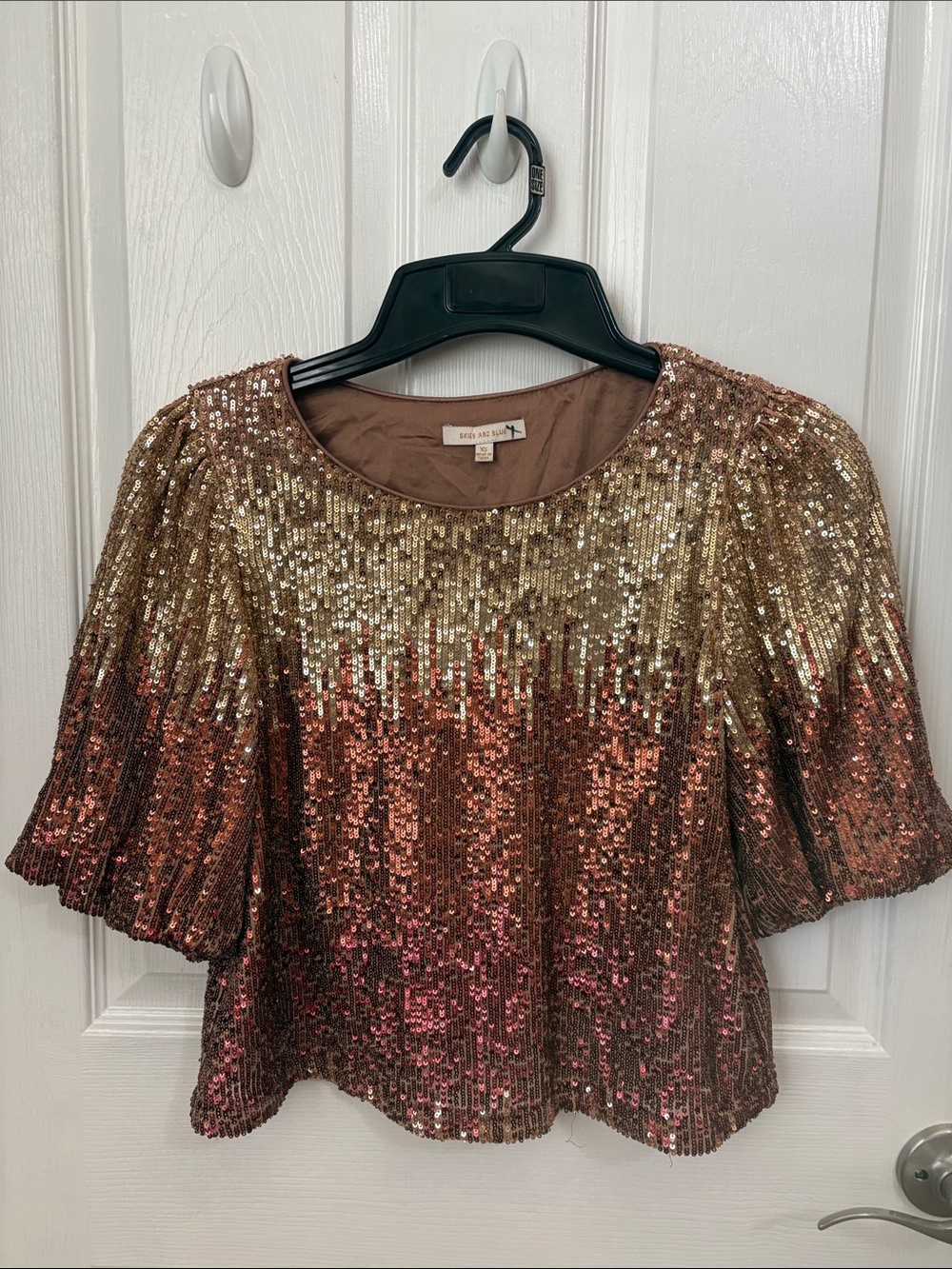 Skies Are Blue Sequined Ombre Top in Gold and Rose